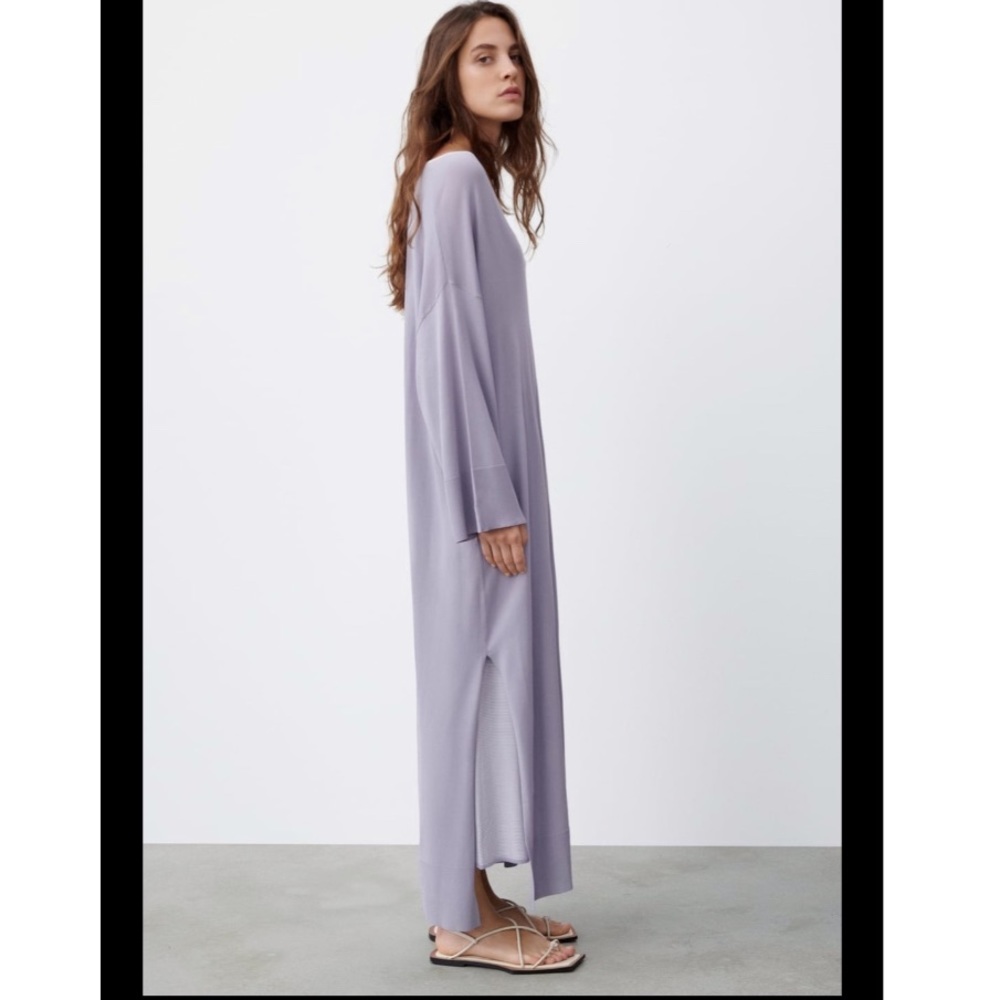 Zara smoky blue grey flowy viscose tunic dress - Picture 4 of 10
